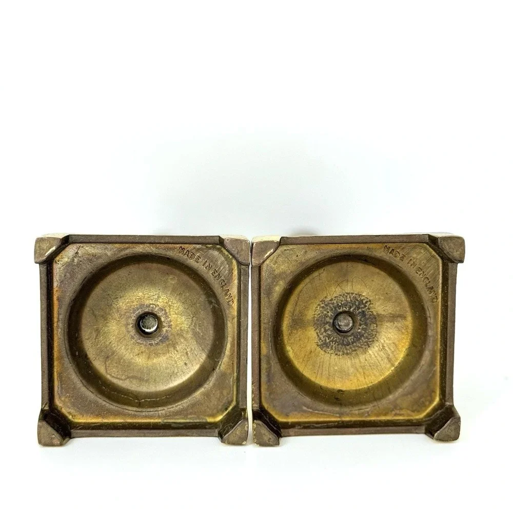 VTG Solid Brass Candlestick Holder Pair Made in England Square Base 5.5
